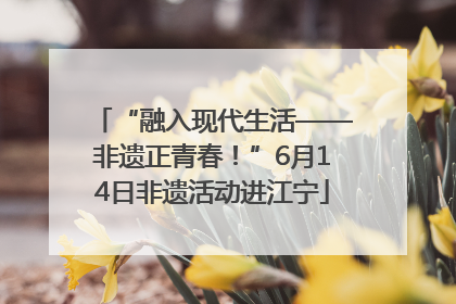 “融入现代生活——非遗正青春！”6月14日非遗活动进江宁
