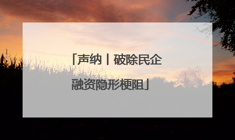 声纳丨破除民企融资隐形梗阻